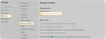 Outlook web setting to empty Deleted Items on sign-out