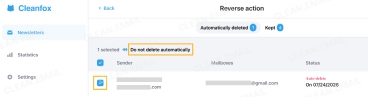 Cleanfox Reverse Action tab for undoing previous decisions