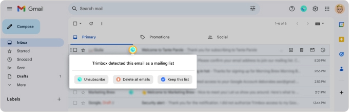 Unsubscribe from emails directly in Gmail using Trimbox