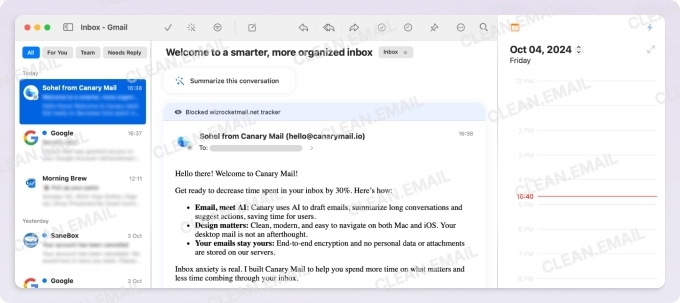 Canary Mail AI email client with end-to-end encryption.
