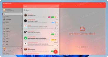 WunderMail app interface on Windows