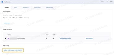 Mailstrom account settings with the option to delete your account