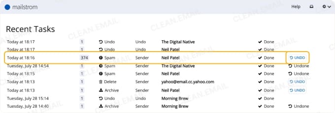 Email automation rules for moving, blocking, expiring, and managing sender messages