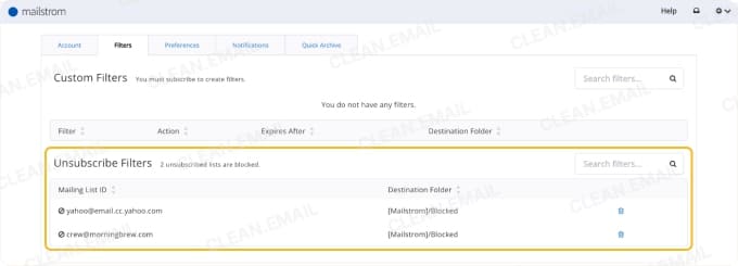 Mailstrom opens the unsubscribe page and creates a Block filter when needed