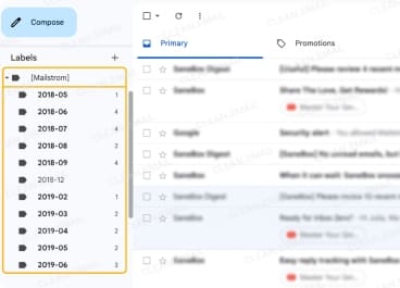 Mailstrom Quick Archive organizes older emails into monthly folders