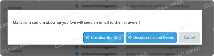 Unsubscribe options for removing subscriptions and deleting related emails