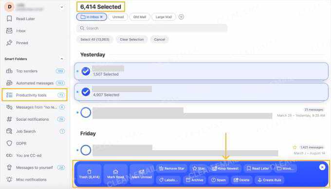 Clean Email Smart Folders for automatically categorizing emails