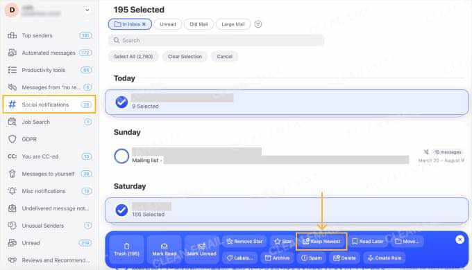 Clean Email Keep Newest option for managing recurring emails