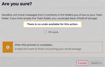 SaneBox Deep Clean with no undo option for deleted emails