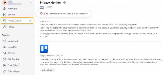 Clean Email Privacy Monitor for checking email addresses against data breaches