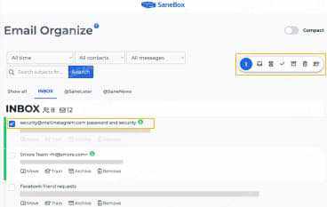 SaneBox tools for sorting, archiving, and cleaning up emails