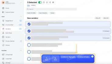 Clean Email Screener tab with allow, block, and unsubscribe options