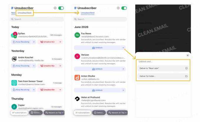 Clean Email tool for unsubscribing and blocking unwanted emails