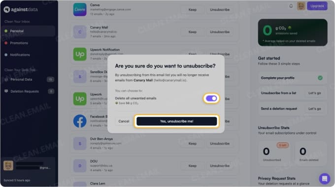 AgainstData lets users delete all emails from a sender, with no selective deletion