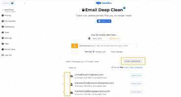 Deep Clean finds old, large, and high-volume emails for bulk deletion