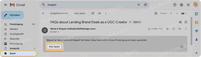 Legitime E-Mails als ‚Kein Spam‘ markieren, um den Filter zu trainieren