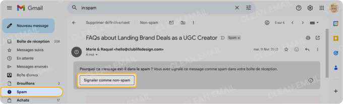 Marquez les e-mails légitimes comme non-spam pour entraîner le filtre