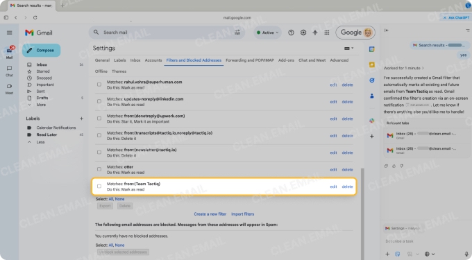 New filters in Gmail are added after existing ones