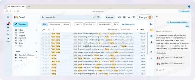Email filter successfully created after filling all required fields