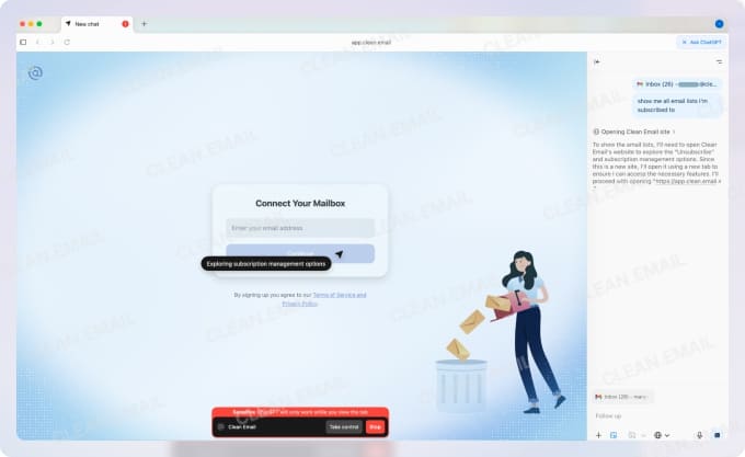 Search opened the Clean Email app for managing email subscriptions
