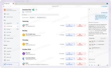 Clean Email opened the list of all messages from that subscription