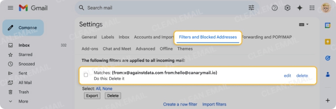 Filters and Blocked Addresses in Gmail