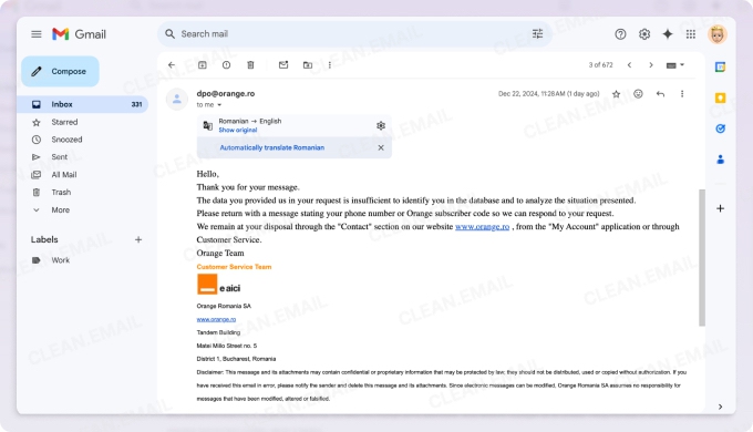 Simple email request