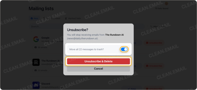 The app only lets you manage messages it labels as subscriptions