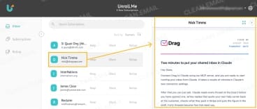 Unroll.Me dashboard showing email subscriptions in one place