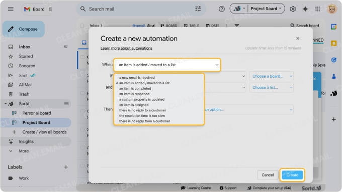 Any email from our regular clients automatically appeared in our New Projects column