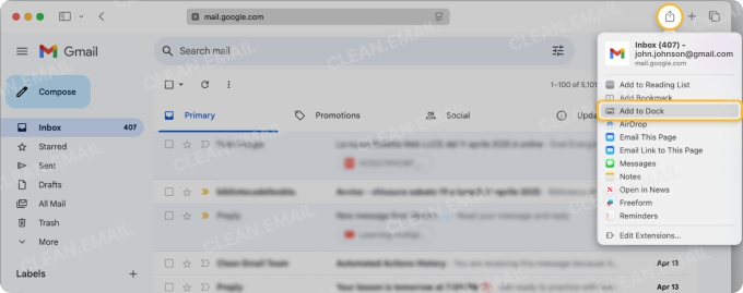 Install Gmail as a web app in Safari