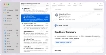 Apple Mail on Mac connects to Gmail via Google sign-in, stores messages locally for offline access, and supports other email accounts, contacts, calendars, and notes.