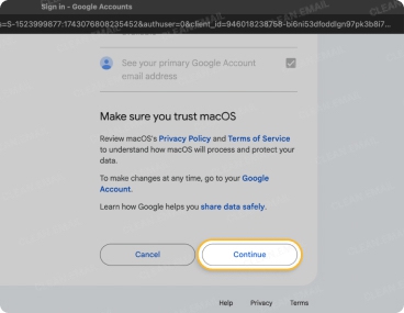 Sign in through the Google window that opens and approve the requested permissions