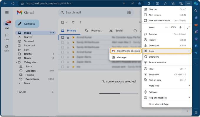 How to install Gmail from Edge