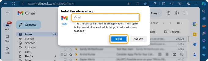 Give the app a name and click Install