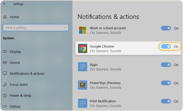 Select the browser to fine-tune its notification settings