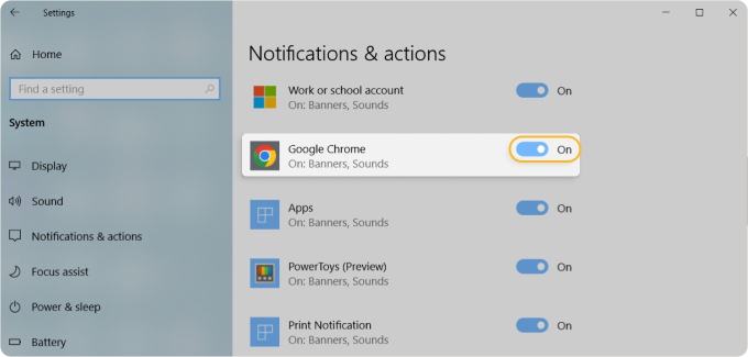Select the browser to fine-tune its notification settings