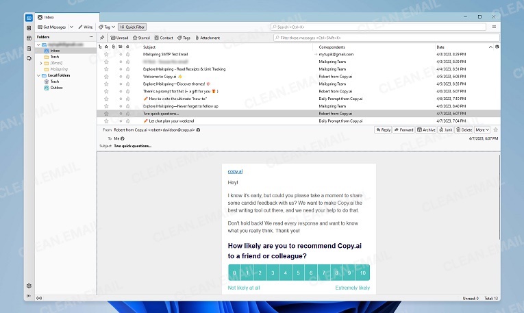 Thunderbird email client for Windows with Gmail support and local email storage