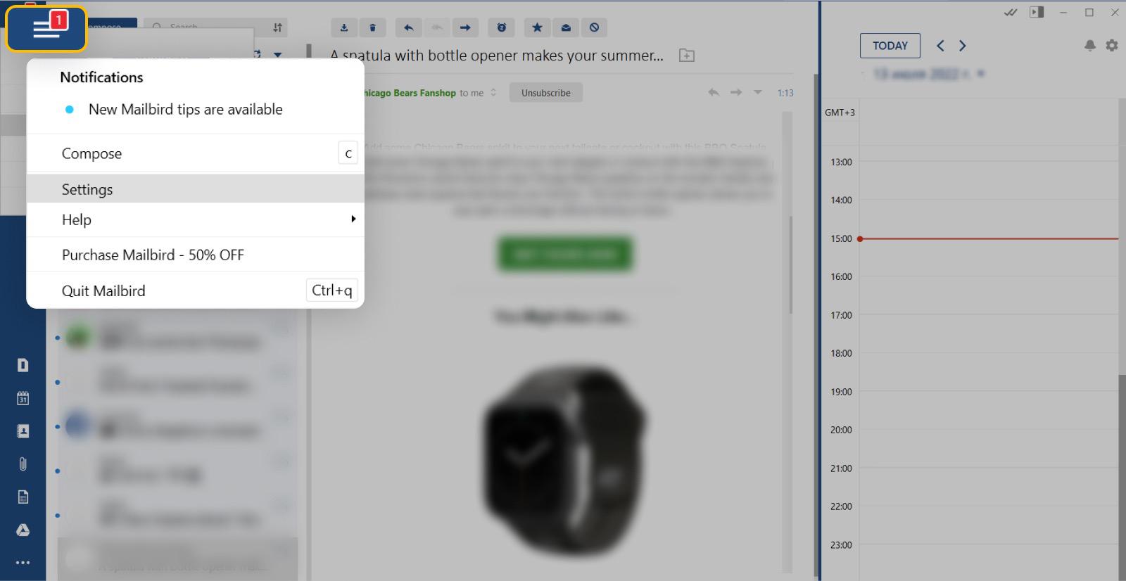 mailbird minimize screen