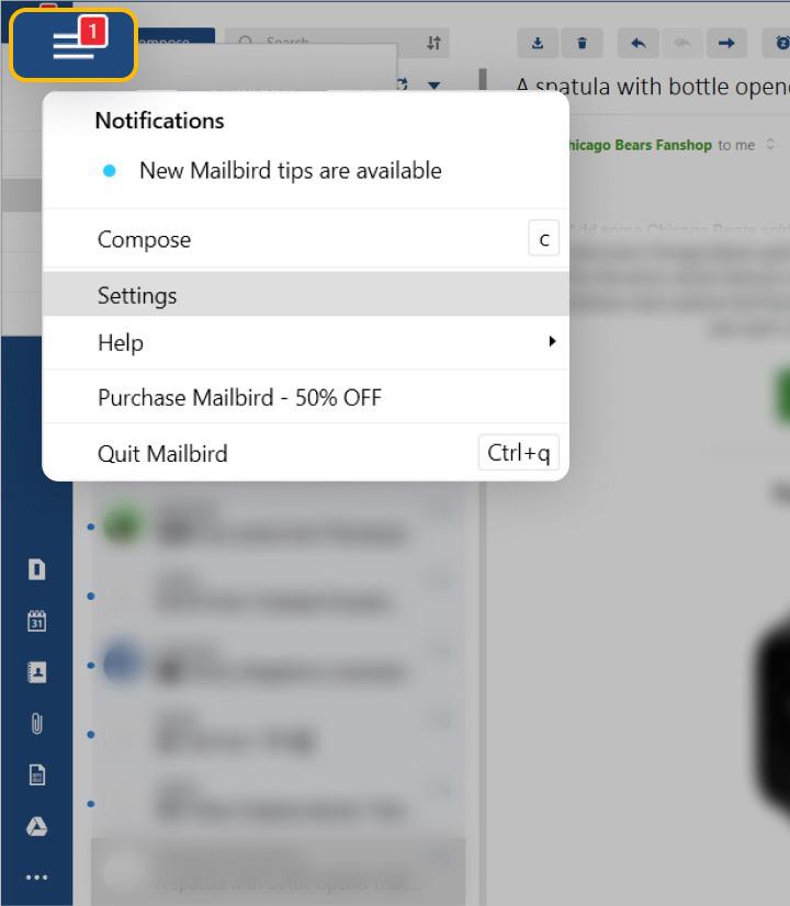 mailbird notification setting