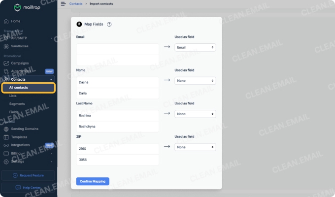 Mailtrap Contact management for importing, organizing, and personalizing contacts