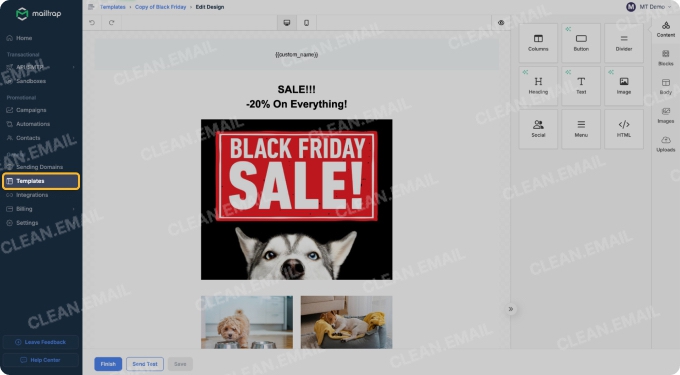 Mailtrap features for email marketers