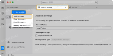 The Mail Account Setup dialog box