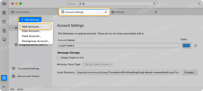 The Mail Account Setup dialog box