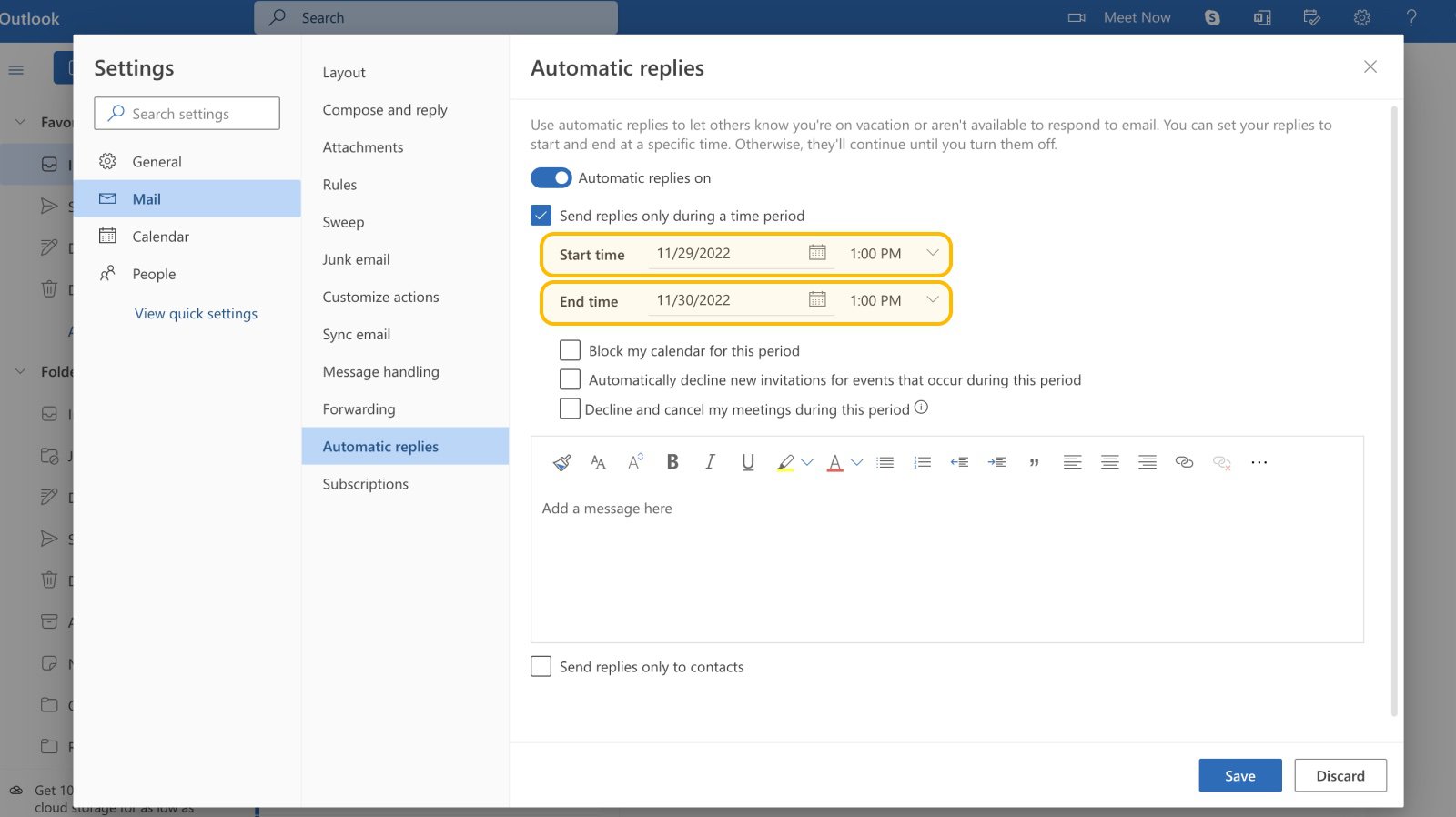 out of office email in outlook sample