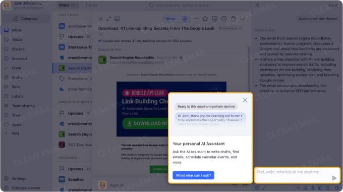 Shortwave AI for filtering, labeling, and summarizing emails