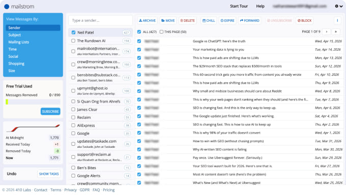 Mailstrom sender grouping for cleaning old promotional emails