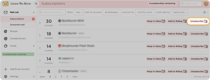 Leave Me Alone for unsubscribing from promotional emails