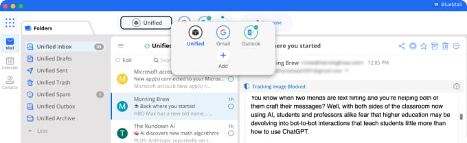 BlueMail unified inbox for multiple email accounts