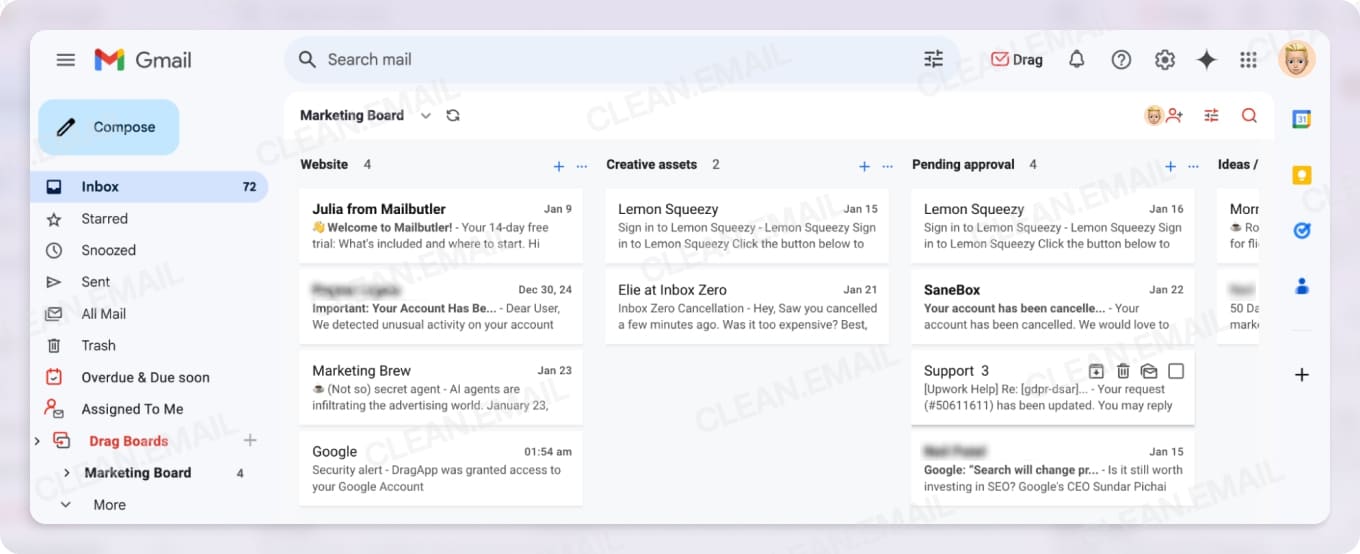Drag turns Gmail into a Kanban-style workspace for organizing emails and tasks